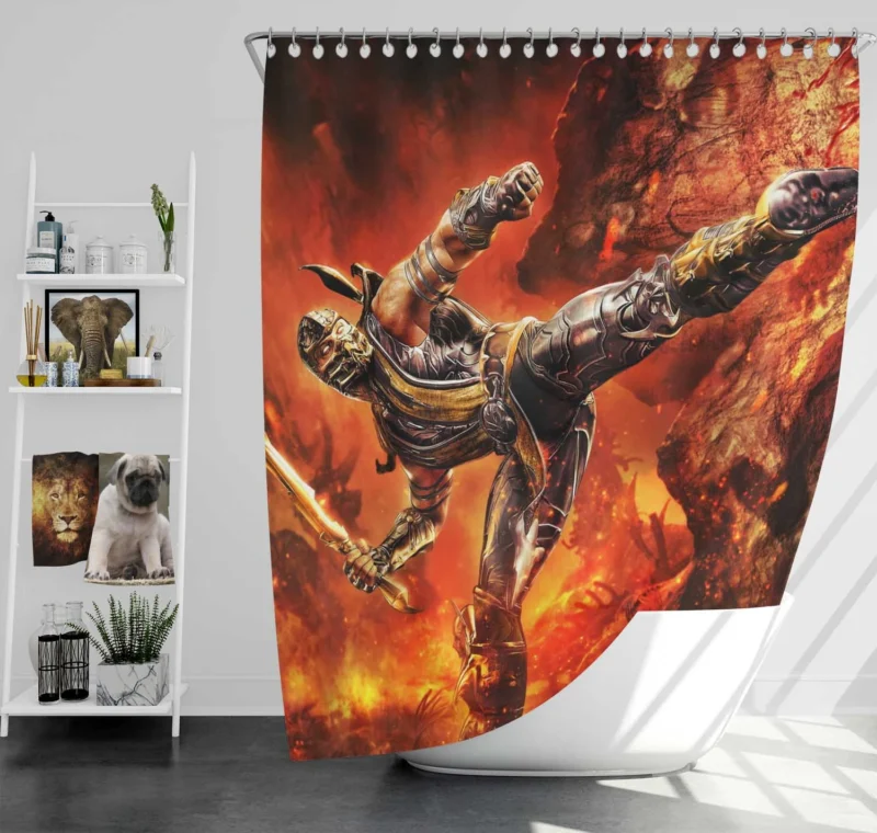 Scorpion in Mortal Kombat: Embrace the Fire of Combat Shower Curtain