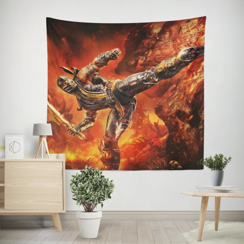 Scorpion in Mortal Kombat: Embrace the Fire of Combat  Wall Tapestry