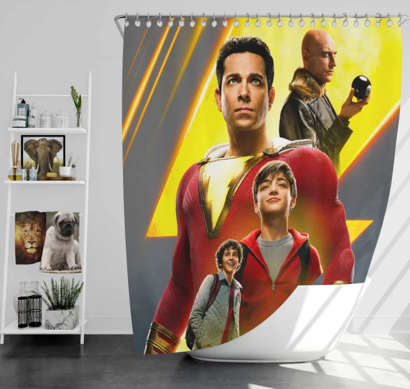 Shazam Movie: Zachary Levi Electrifying Role Shower Curtain