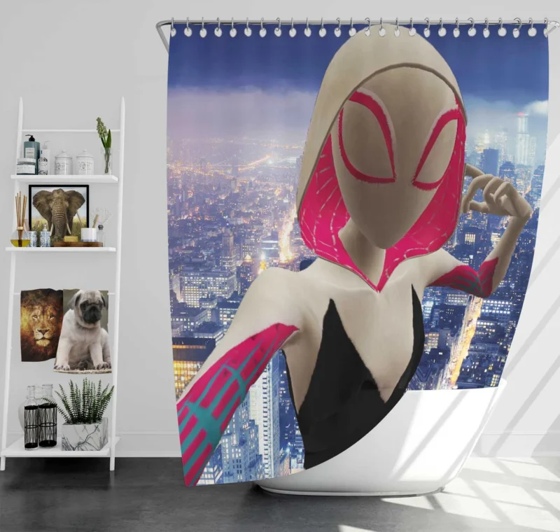 Spider-Gwen: Hooded Hero in Spider-Verse Shower Curtain