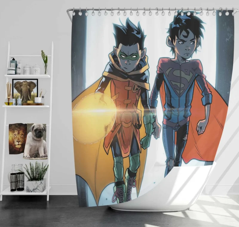 Super-Sons: Robin and Superboy Team Up Shower Curtain