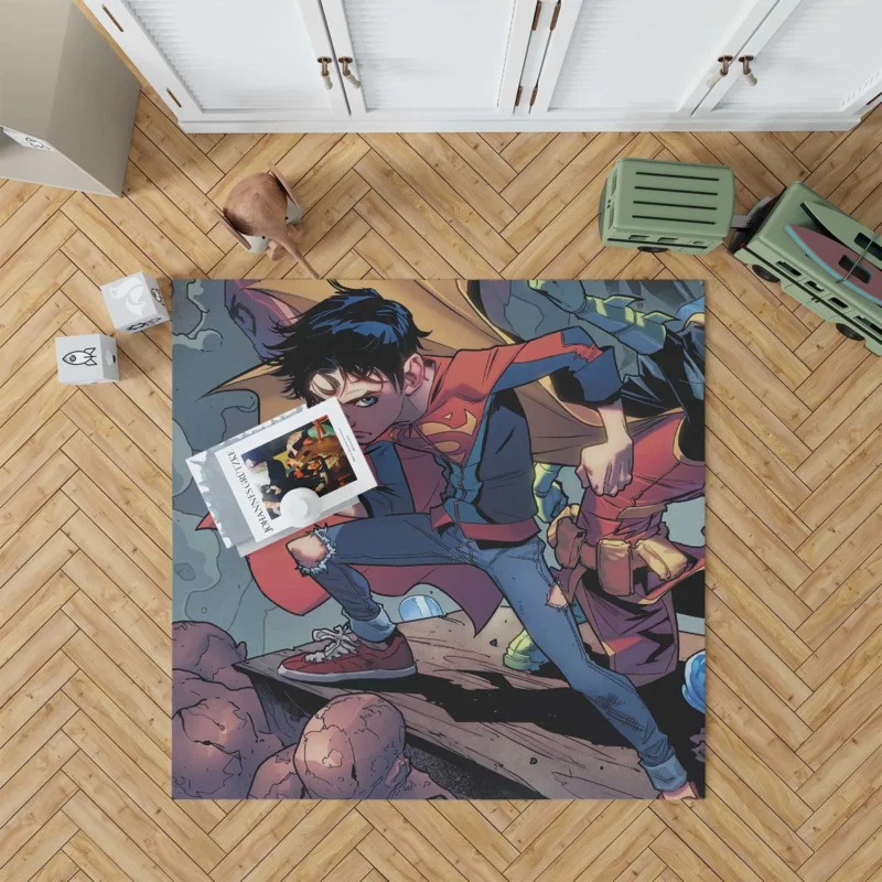 Superboy and Robin in DC Super-Sons Comics Floor Rug