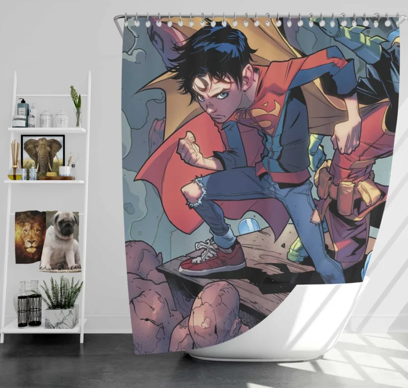 Superboy and Robin in DC Super-Sons Comics Shower Curtain