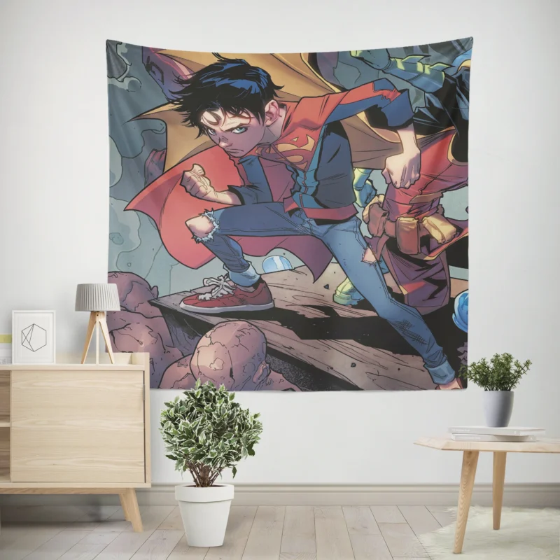 Superboy and Robin in DC Super-Sons Comics  Wall Tapestry