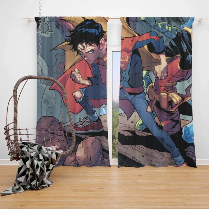 Superboy and Robin in DC Super-Sons Comics Window Curtain