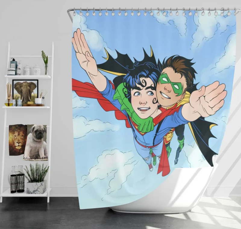 Superboy and Robin in Super-Sons Comics Shower Curtain