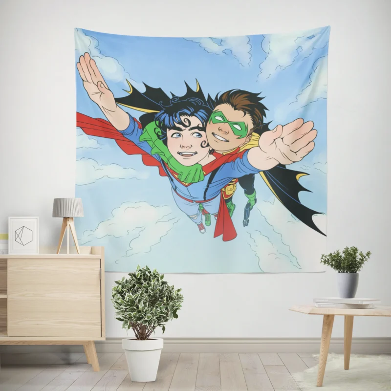 Superboy and Robin in Super-Sons Comics  Wall Tapestry
