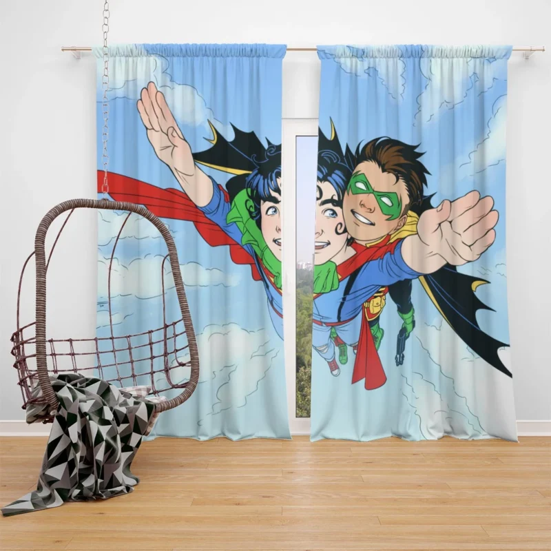 Superboy and Robin in Super-Sons Comics Window Curtain