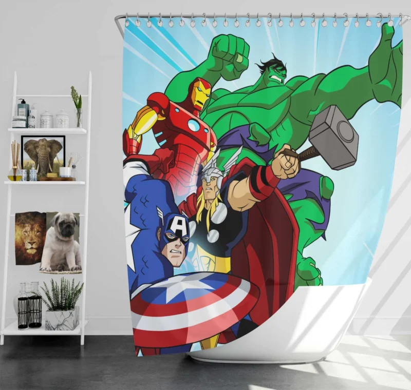 The Avengers: Earth Mightiest Heroes in Action Shower Curtain