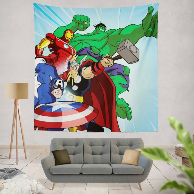 The Avengers: Earth Mightiest Heroes in Action  Wall Tapestry