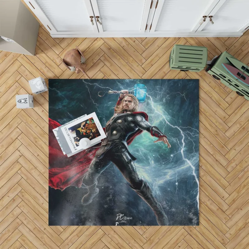Thor Hammer Strikes in Avengers: Age of Ultron Floor Rug