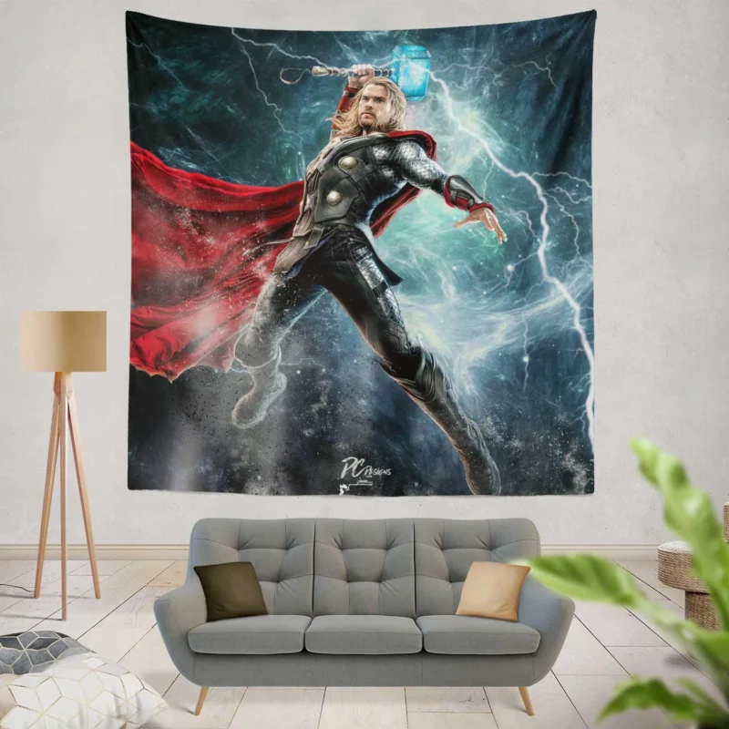 Thor Hammer Strikes in Avengers: Age of Ultron  Wall Tapestry