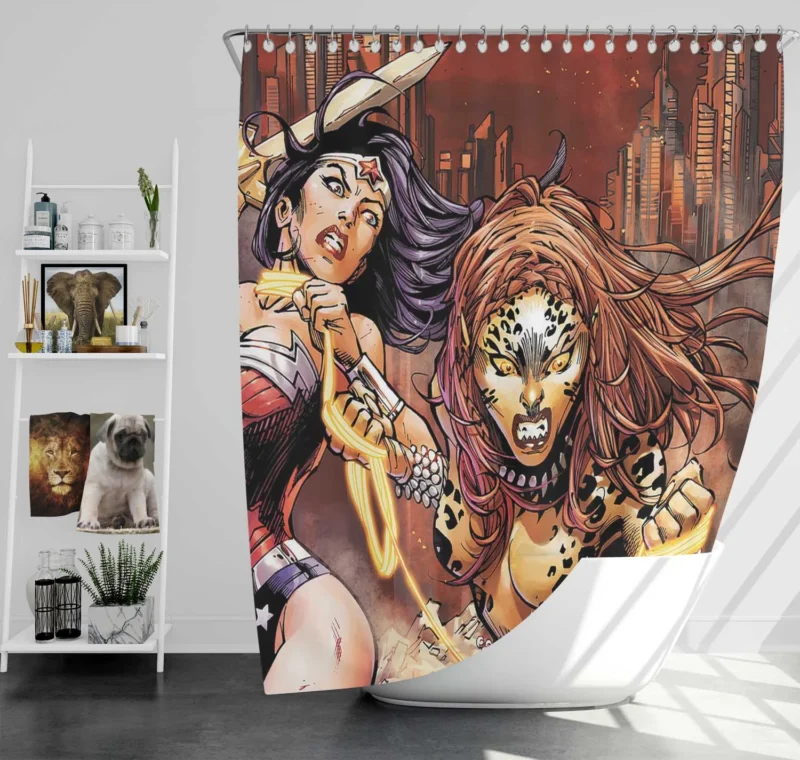 Wonder Woman vs. Cheetah: A Clash of Titans Shower Curtain