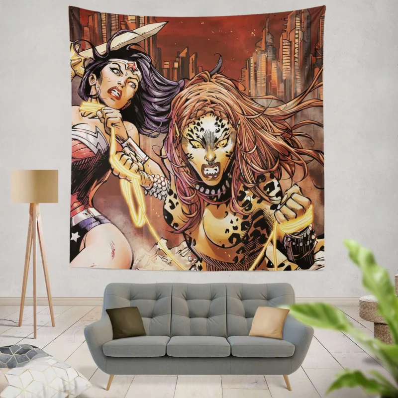 Wonder Woman vs. Cheetah: A Clash of Titans  Wall Tapestry