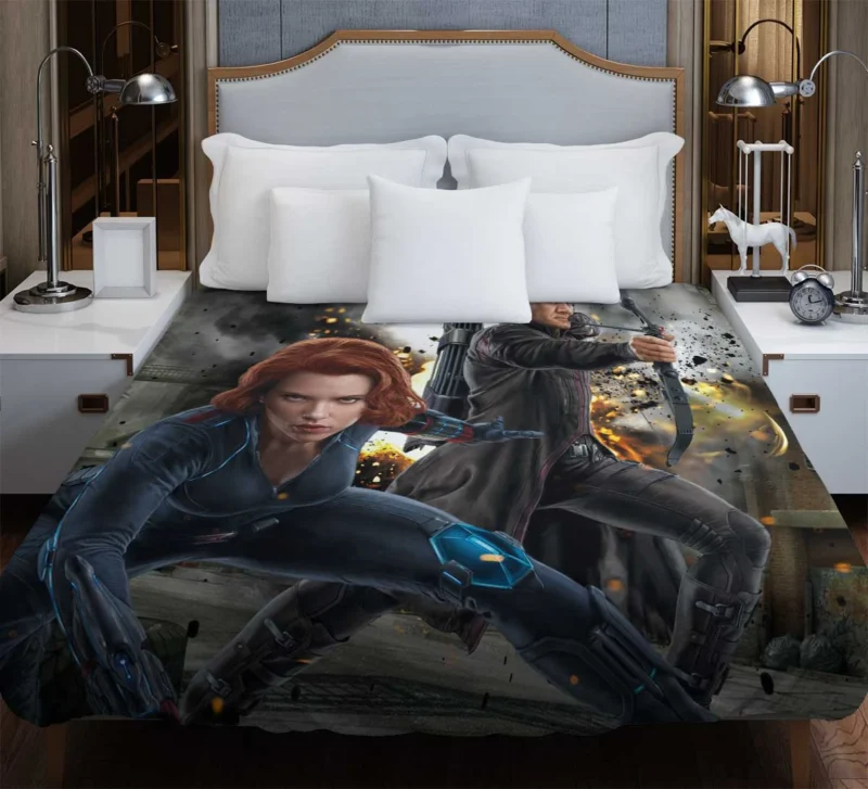 Black Widow and Hawkeye in Avengers Duvet Cover